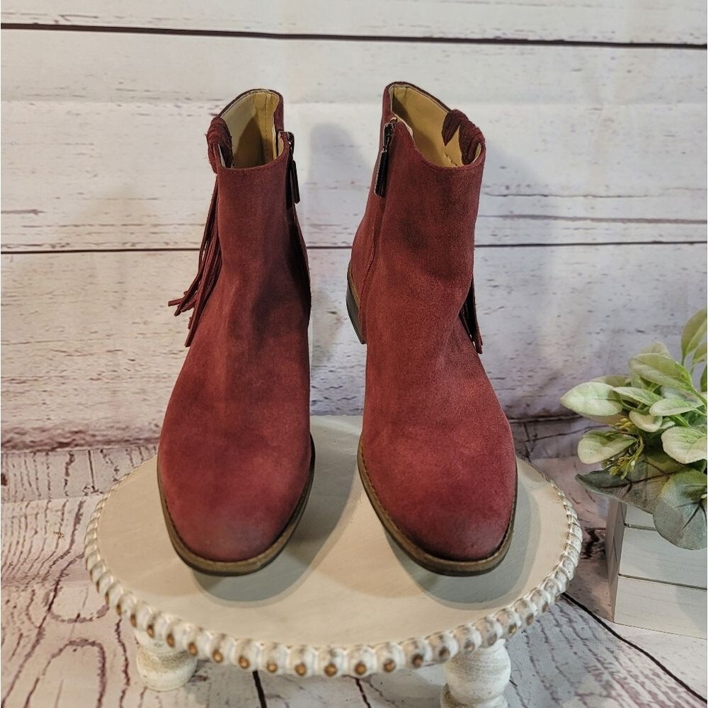 Karl Lagerfeld Paris Sixte Women's Burgundy Suede Ankle Boots Size 6.5M - Picture 3 of 15